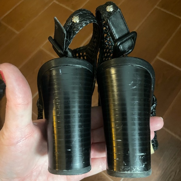 SAM EDELMAN EVIE BLACK shoes WOVEN OPEN TOE SLING BACK HEELS size 9.5 sandals - Picture 9 of 16